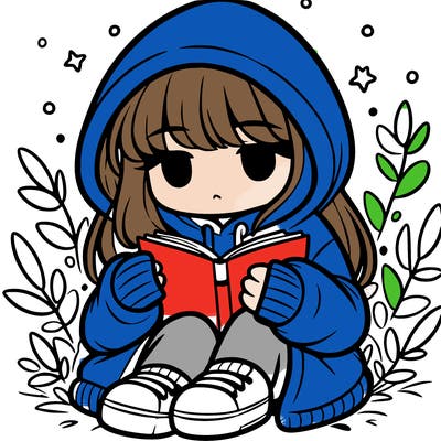 girl in oversized hoodie reading a book