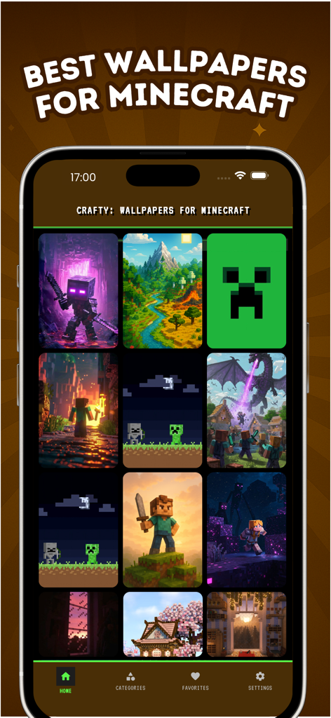 カラフルなMinecraft風の壁紙のコレクションを表示するスマートフォンの画面