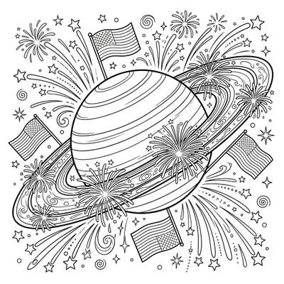 Journey to the stars for a Fourth of July celebration with this unique Saturn and Independence Day coloring page. Experience the wonder of the cosmos combined with patriotic cheer, perfect for a festive and creative activity.