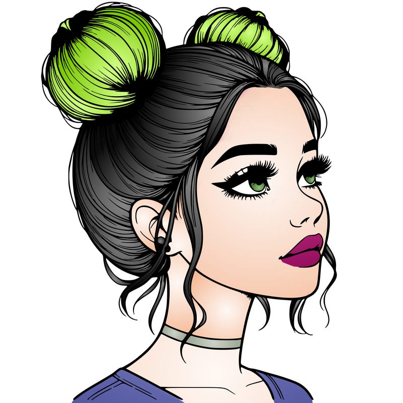 realistic girl with buns on the top of her head