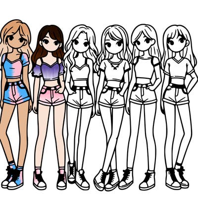 a group of girls wearing crop tops and shorts