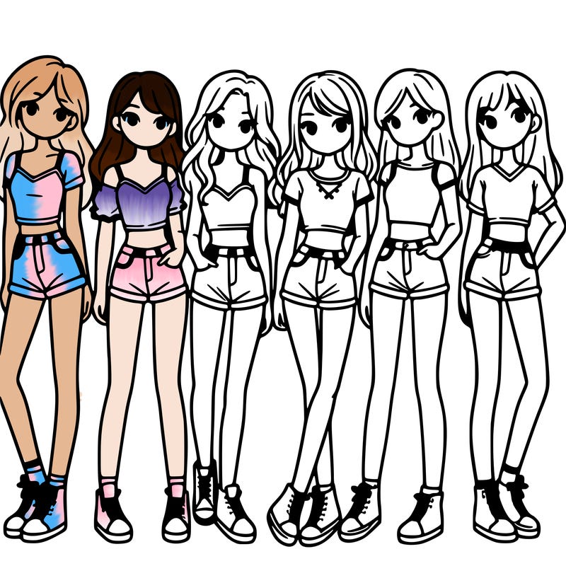 a group of girls wearing crop tops and shorts