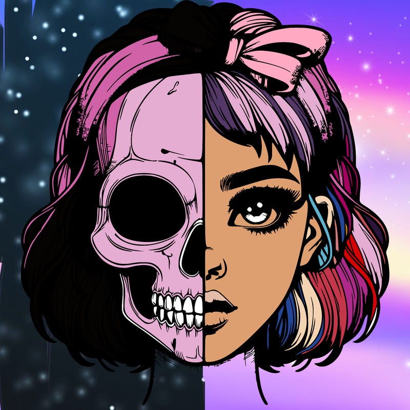 realistic girl with half skull mask