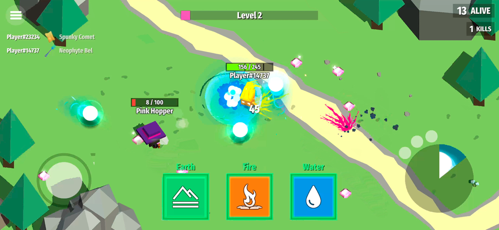Magica.io - Top down view of Magica io characters using magic spells in a battle royale arena