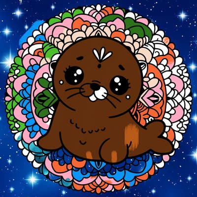 a cute baby seal mandala