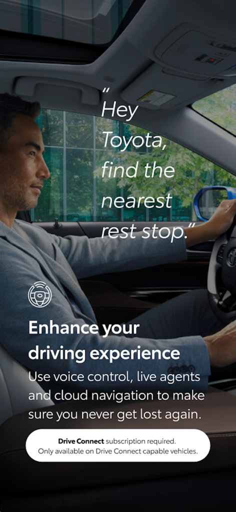 A driver using the Hey Toyota voice command for navigation and cloud services