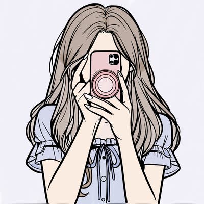 a realistic girl holding her phone taking pictures