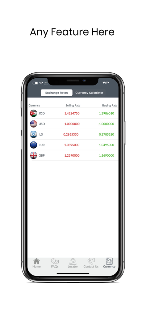 PIB Bank - Interfaccia dell'app mobile PIB Bank che mostra i tassi di cambio in tempo reale per il banking internazionale