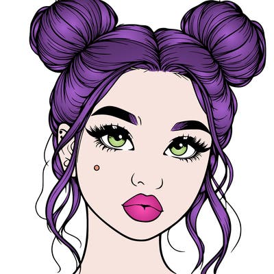 realistic girl with two buns on her hair and lips