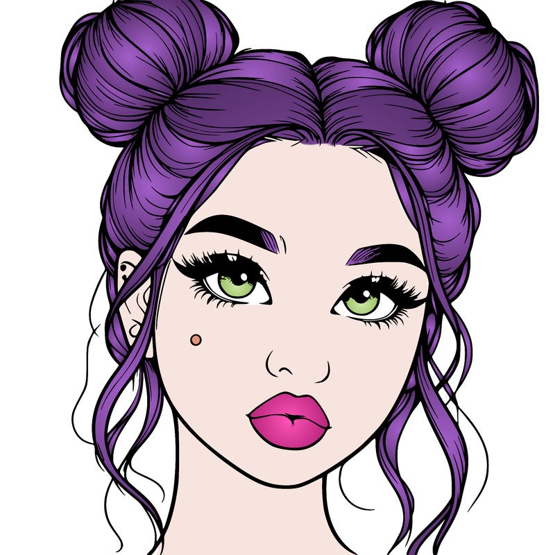 realistic girl with two buns on her hair and lips