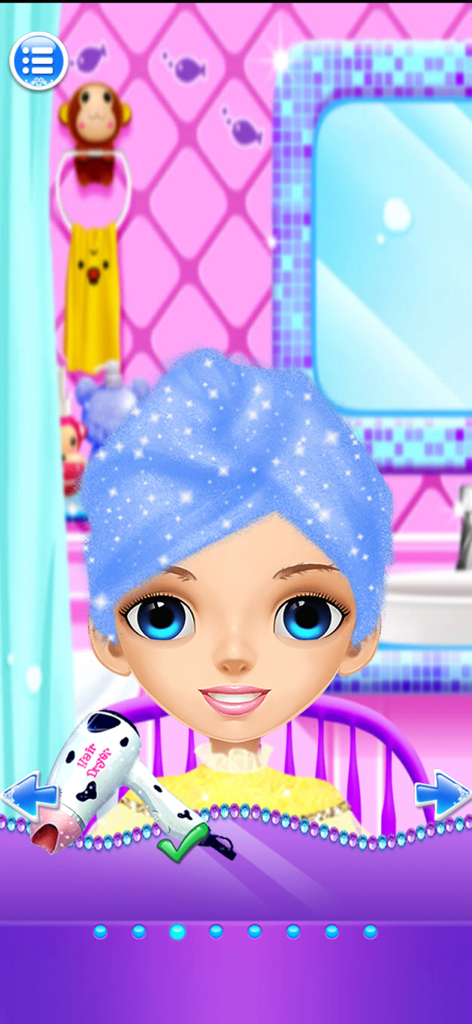 Princess Fashion Makeup - Princess character with a sparkling blue hair towel in a fashion salon game.