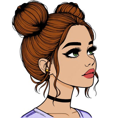 realistic girl with buns on the top of her head