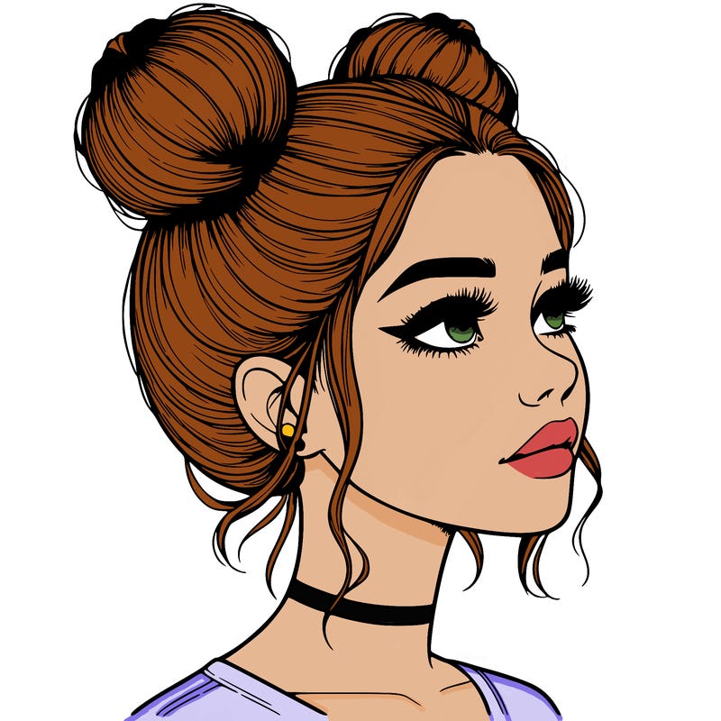 realistic girl with buns on the top of her head