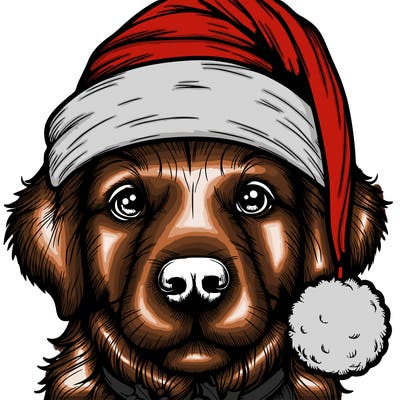 realistic dog with a christmas hat