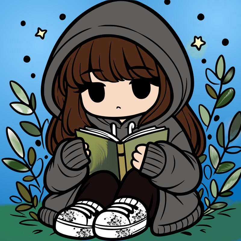 girl in oversized hoodie reading a book