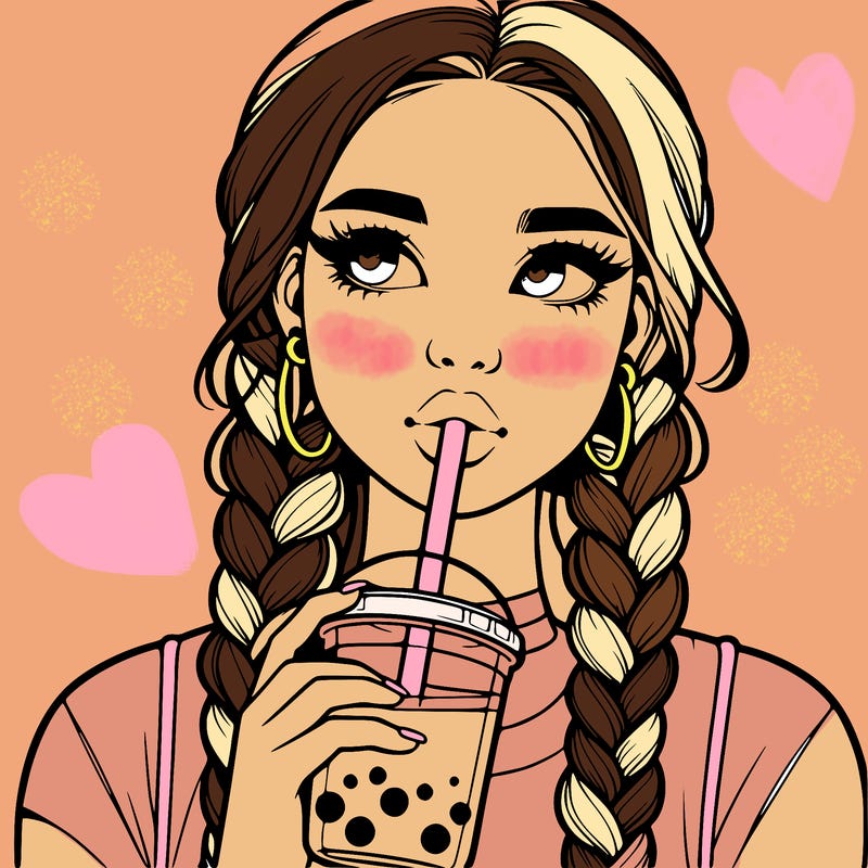 realistic girl with braided hair drinking boba