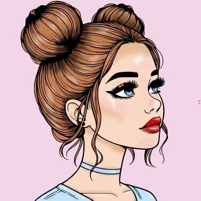 realistic girl with buns on the top of her head
