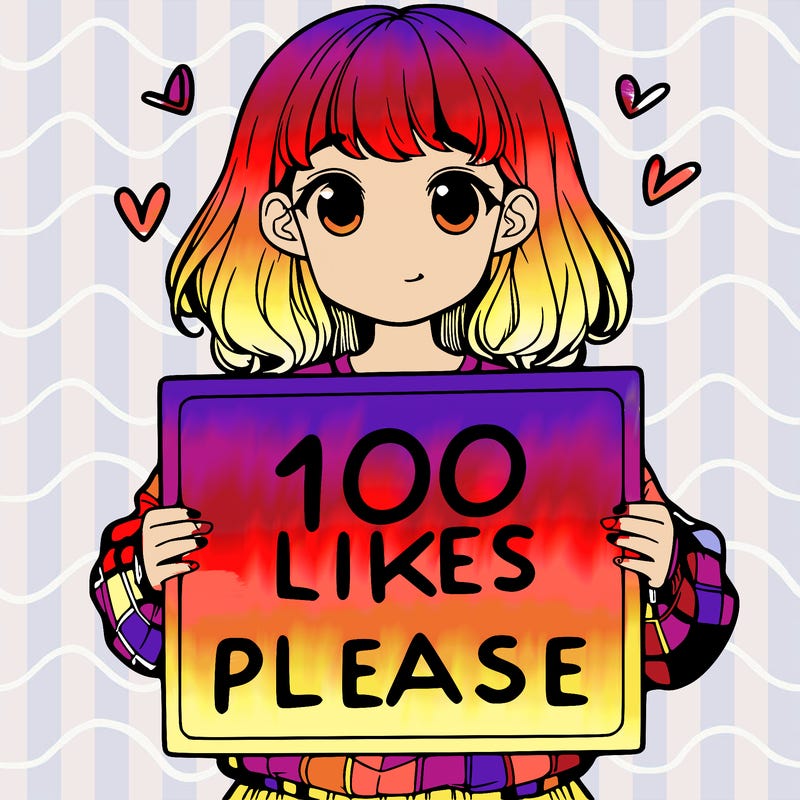 a girl holding a sign saying 100 likes please