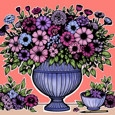beautiful large vase with lots of flowers realistic