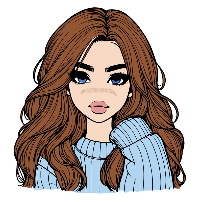 relistic girl with long hair and lips wearing sweater