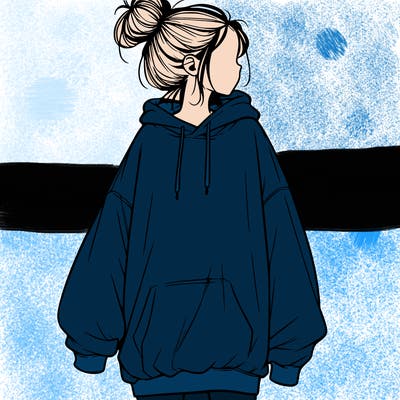 realistic girl with a oversized sweatshirt on and a bun