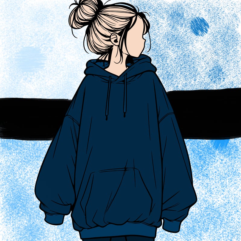 realistic girl with a oversized sweatshirt on and a bun