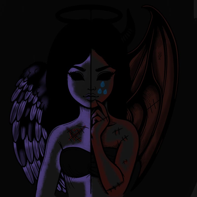 realistic angel half demon