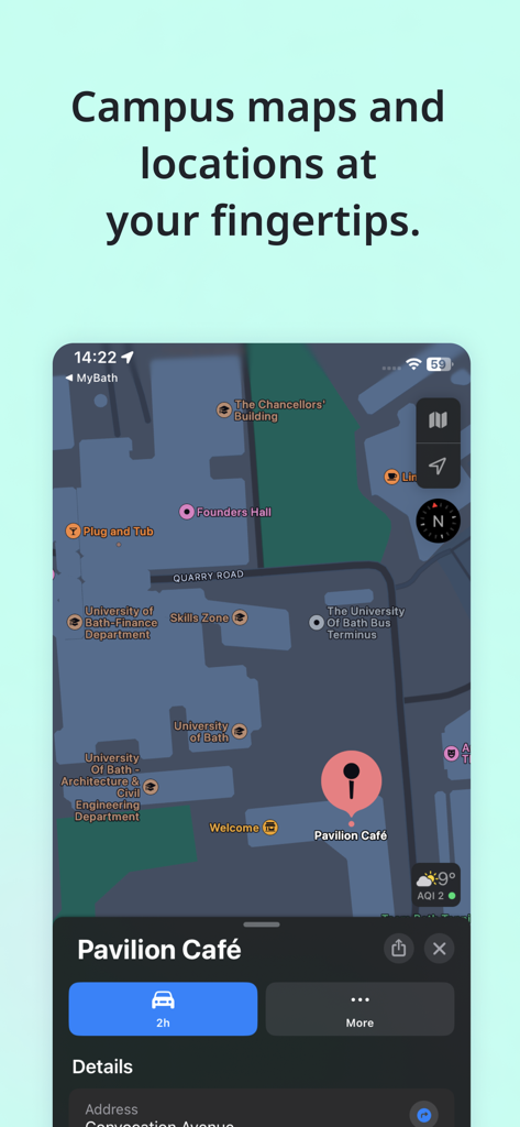 University of Bath - Interactive campus map feature in the MyBath app for University of Bath students