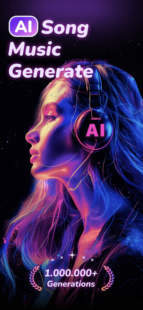 AI Music Maker-AI Song Creator - AI song creator app promotion featuring a person with headphones in vibrant neon lights