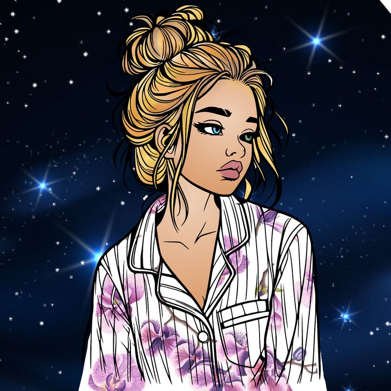 realistic woman with pajamas on and a messy bun