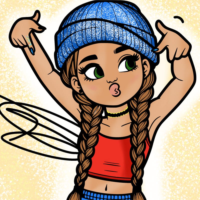 realistic teenage girl with braids and a beanie and crop top doing 🫶🏼