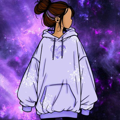 realistic girl with a oversized sweatshirt on and a bun