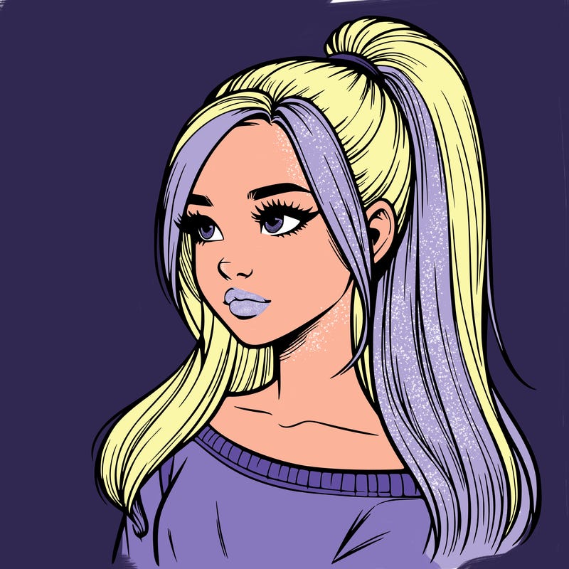 realistic girl with a high ponytail