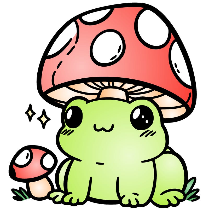 a cute frog with a mushroom hat