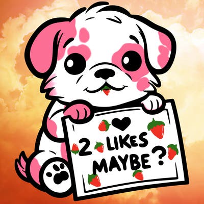 a puppy holding a sign that says 2 likes maybe?