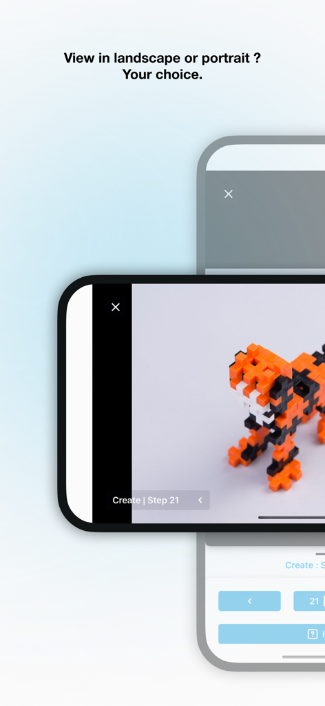 Plus-Plus - Guides & Ideas - Plus-Plus building instructions for a tiger toy shown in both landscape and portrait orientations