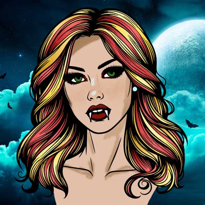 realistic woman vampire with long hair and lips