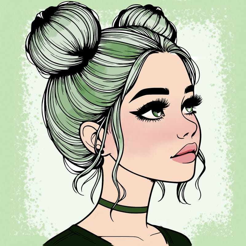 realistic girl with buns on the top of her head