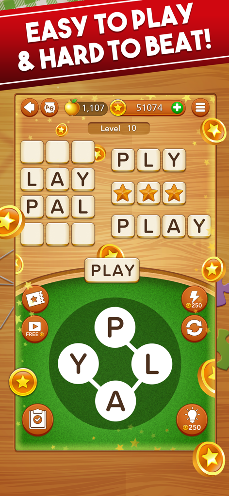 Word Collect : Word Search - Word Collect mobile game screenshot showing a word search puzzle level with a letter wheel