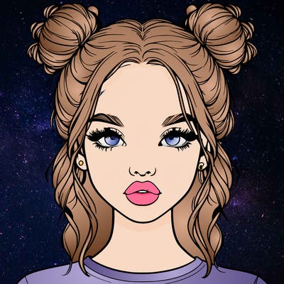 realistic girl with two buns in hair and lips