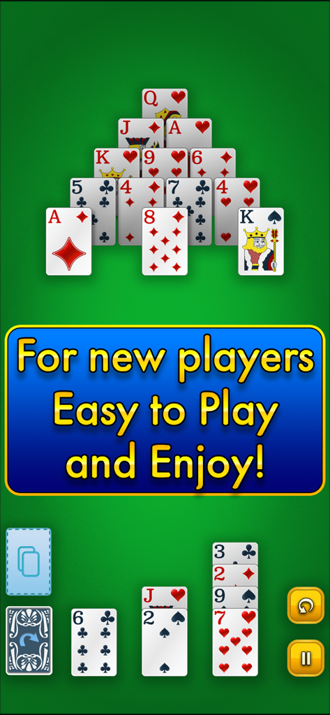 Pyramid Solitaire Classic - Pantalla de juego de Pyramid Solitaire Classic con una pirámide de cartas y un mensaje de fácil juego.