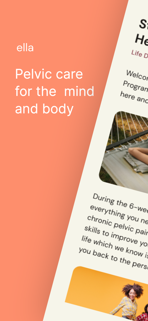 Ella Health - Ella Health app interface promoting pelvic care for the mind and body