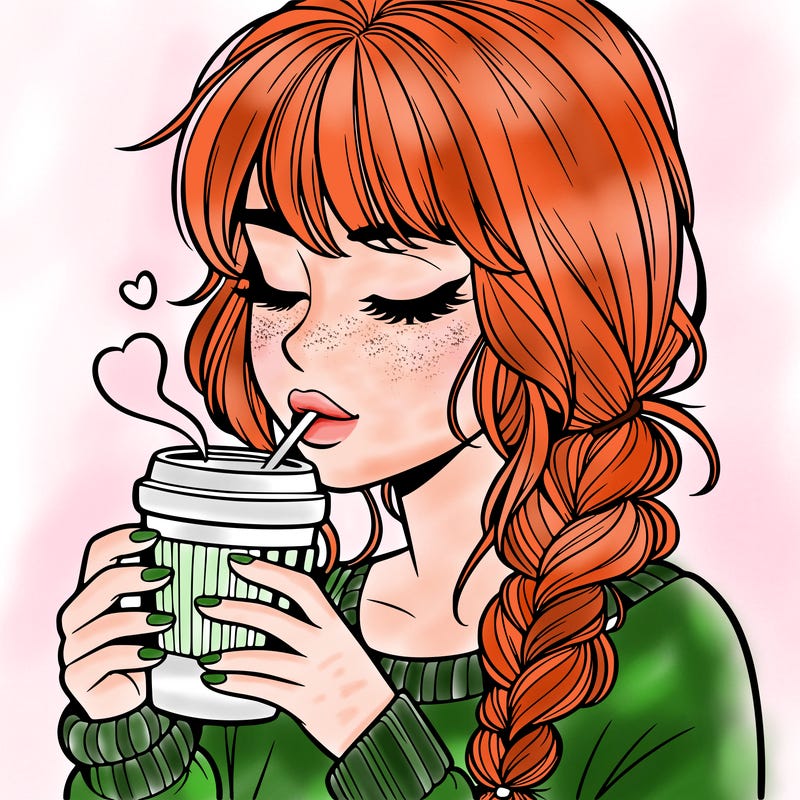 realistic girl drinking coffee