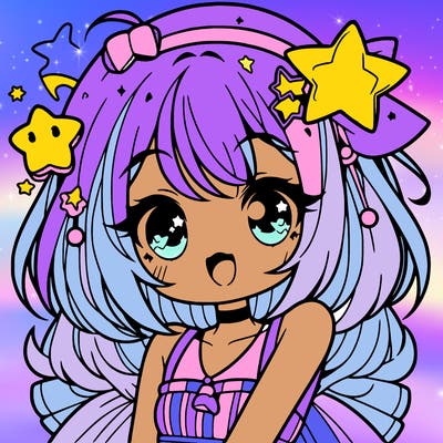 cute anime girl with star accessories