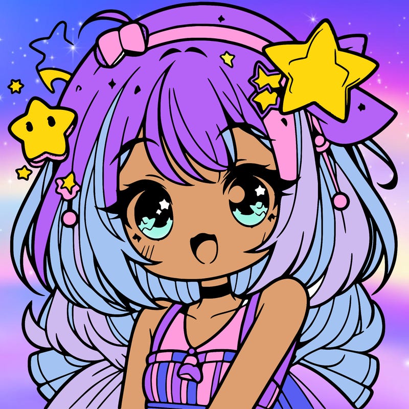 cute anime girl with star accessories
