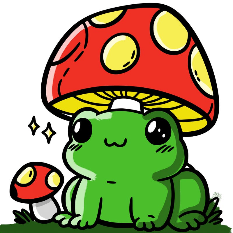 a cute frog with a mushroom hat
