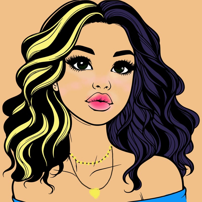 realistic girl with wavy hair and lips