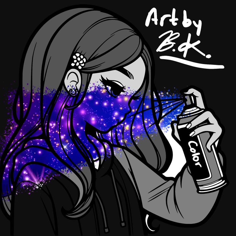 a realistic girl spray painting