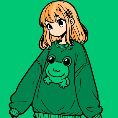 girl wearing frogging sweatshirt