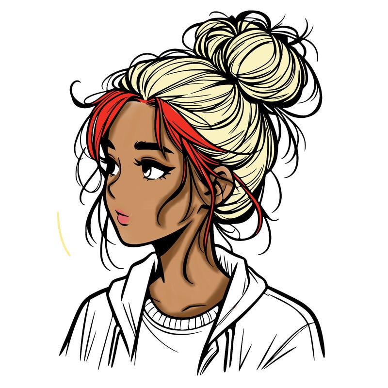 realistic teenage girl with a messy bun